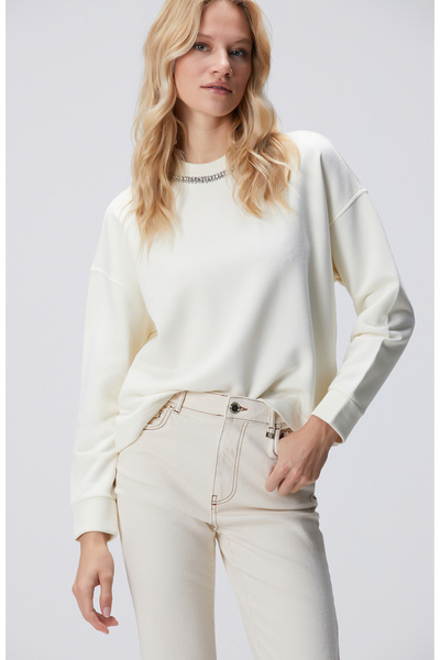 Network Kırık Beyaz Yakası Taş İşlemeli Sweatshirt