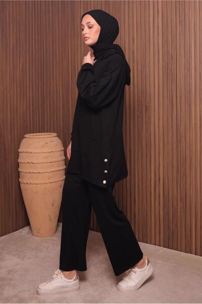 TRENDTESETTÜR Women's Black Pants and Scuba Knitted Suit t 4017