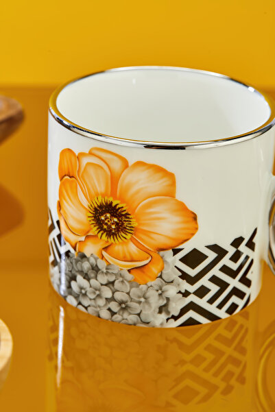 Cooker 200 ml Flower Patterned Porcelain Mug with Silver Handle