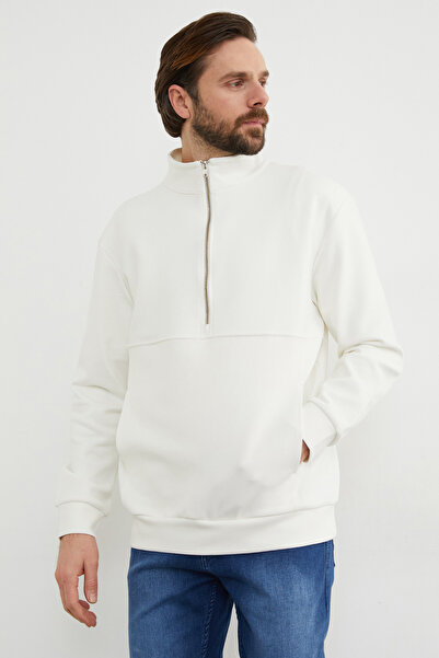 Fulla Moda Half Zippered Stand Collar Sweatshirt