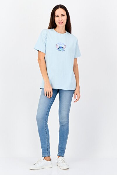 Disney Women Crew Neck Short Sleeve Graphic Print T-shirt, Pastel Blue