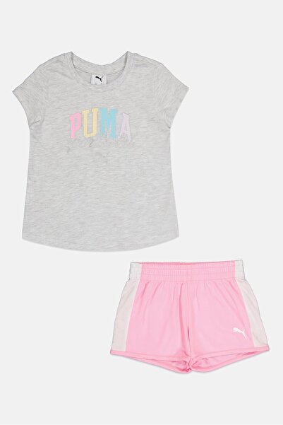 Puma Kids Girl 2 Piece Graphic Print T-Shirt And Shorts, Multicolor