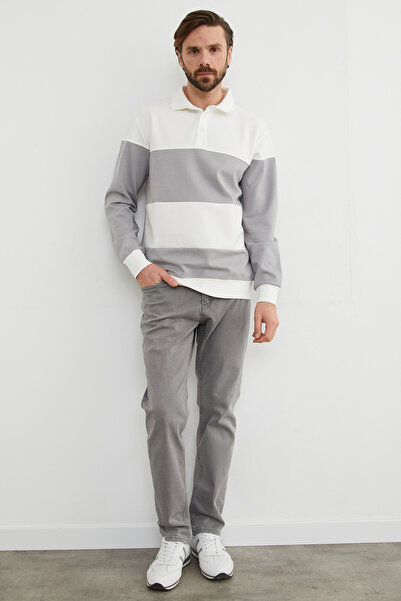 Fulla Moda Color Block Polo Neck Half Button Sweatshirt