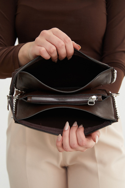 Fulla Moda Suede Shoulder Bag with Stone Chain Strap