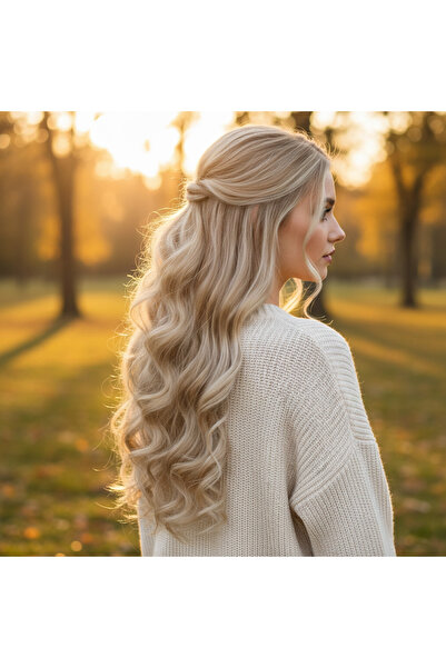 Ethab Ticaret ألياف سين مموجة 8 قطع / لون بني فاتح مع لمسات بلاتينية بيضاء