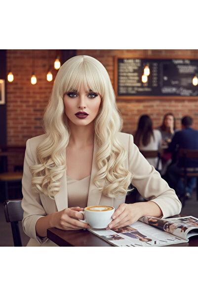 ALVERA COLLECTION شعر مستعار طويل من الألياف مع خصلات دالي / بلاتيني