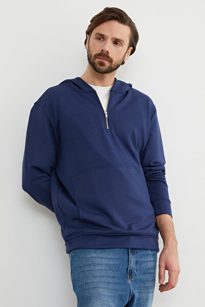 Fulla Moda Half Zipper Hooded Modal Sweatshirt