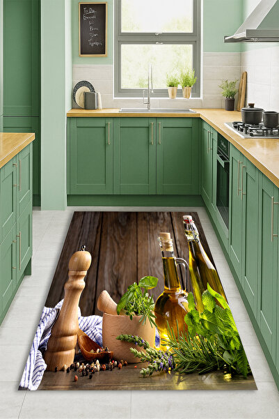 Kessy Home Studio Baharat Desenli Mutfak Halısı Dijital Baskı Kaymaz Taban Ha...