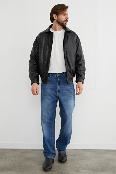 Fulla Moda Faux Leather Polo Collar Bomber Jacket