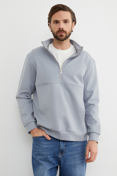 Fulla Moda Half Zippered Stand Collar Sweatshirt