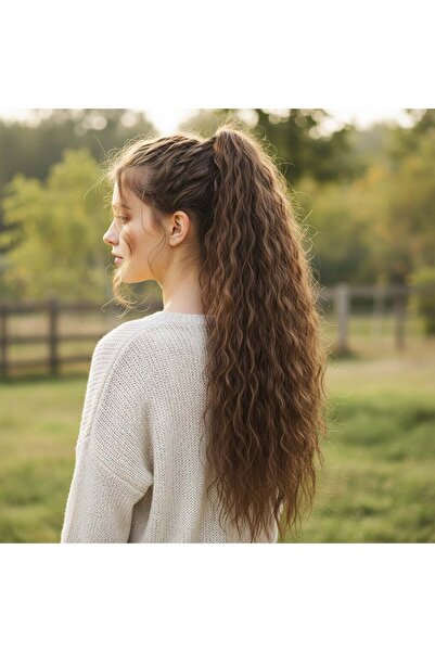 Afrodit Giyim ذيل حصان مموج منفوش بإبزيم / بني محمر