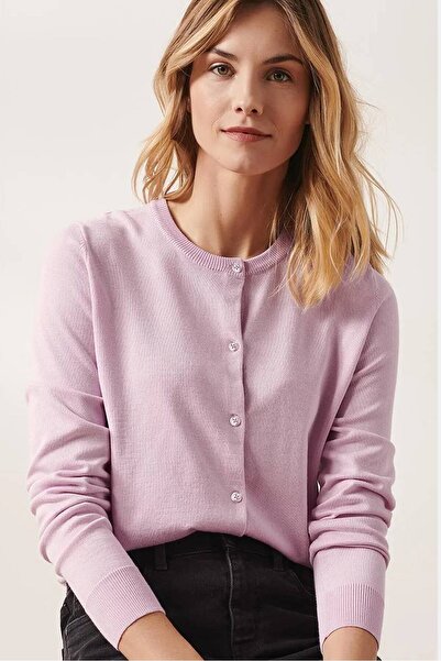 Tchibo Women Round Neck Textured Cardigan, Purple