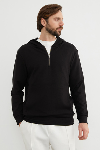 Fulla Moda Half Zipper Hooded Modal Sweatshirt