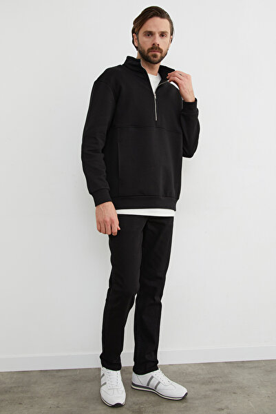 Fulla Moda Half Zippered Stand Collar Sweatshirt