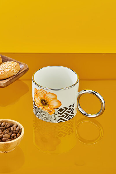 Cooker 200 ml Flower Patterned Porcelain Mug with Silver Handle