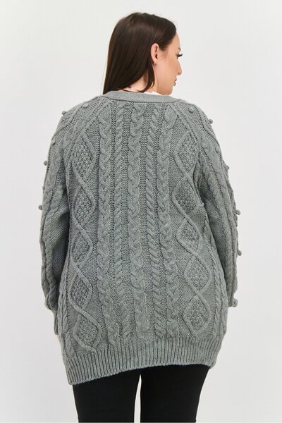 Black Tape Women Plus Size Split Neck Open Front Knitted Cardigans, Steel Grey