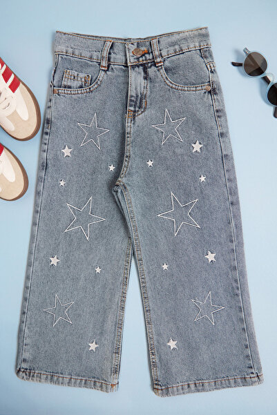 Fulla Moda Star Embroidered Adjustable Waist Girls' Trousers