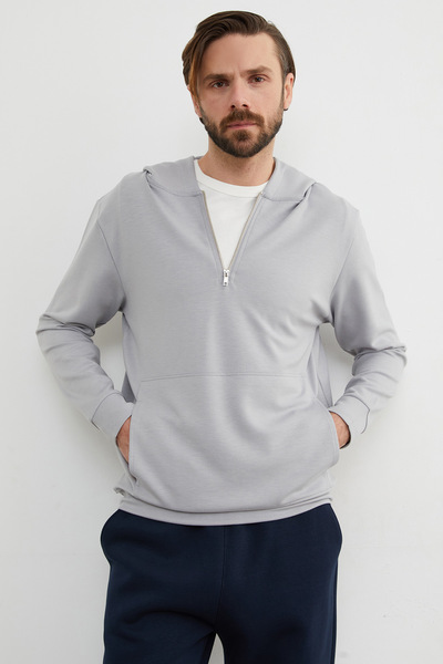 Fulla Moda Half Zipper Hooded Modal Sweatshirt