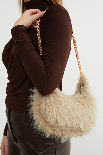 Fulla Moda Faux Fur Handbag with Chain Strap and Zipper Closure
