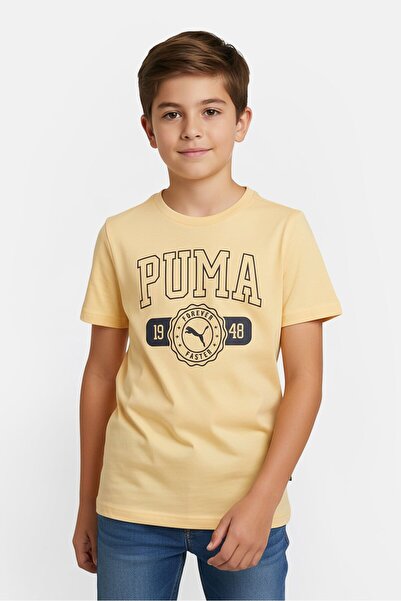 Puma Kids Boy Graphic Print Short Sleeve Outdoor T-Shirt, Orange