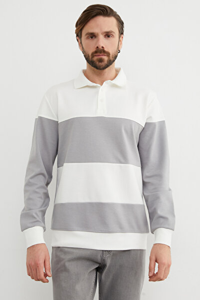 Fulla Moda Color Block Polo Neck Half Button Sweatshirt