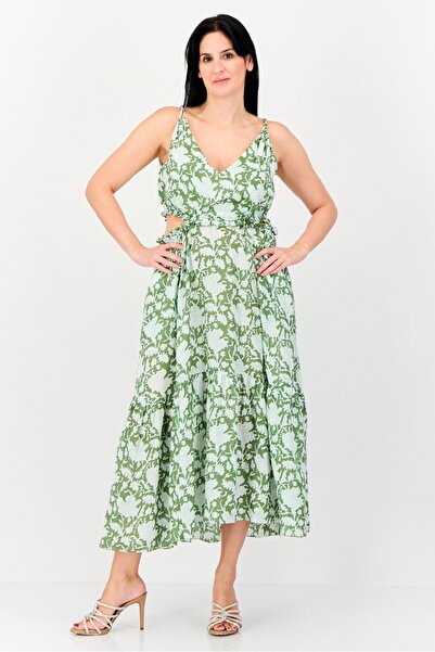 Maje فستان نسائي متوسط الطول بطبعة زهور، متعدد الألوان