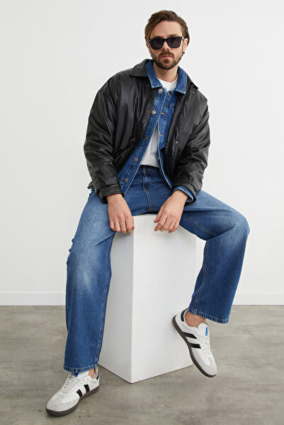 Fulla Moda Faux Leather Polo Collar Bomber Jacket