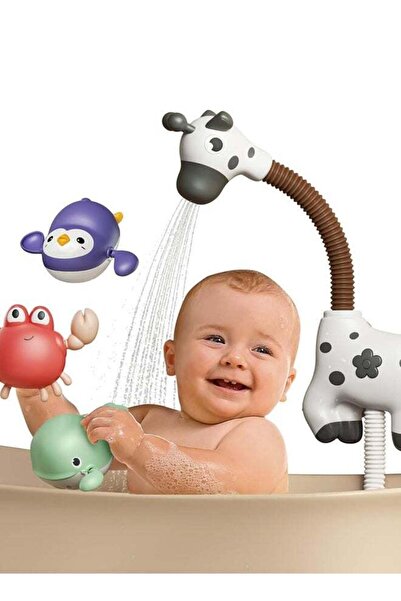 fulina Baby Bath Toy, Giraffe Shower Head and 3 Water Swim Toys, Bathtub Water Pump Bathing time Essentials