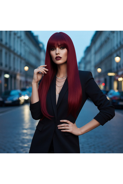 Seçkin Trend Perucă sintetică cu fibre lungi cu perucă dreaptă / roșu