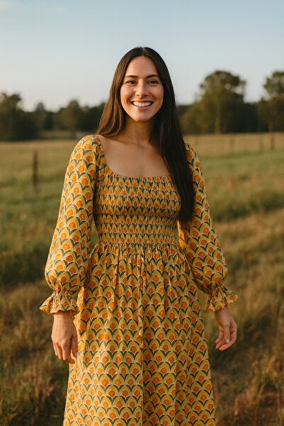 Mryelh فستان رمضان ماكسي شيرد باللون الأصفر