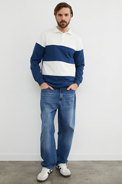 Fulla Moda Світшот з кольоровими блоками, поло-комір і напівзастібкою