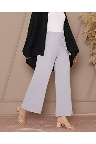 Modamorfo Wide Leg Elastic Waist Trousers with Lacing Detail