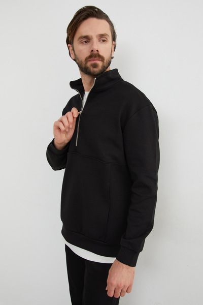 Fulla Moda Half Zippered Stand Collar Sweatshirt