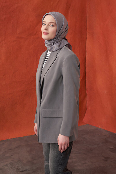 ARMANDA İTALYAN JAKAR GEOMETRİK DESEN EŞARP - FÜME