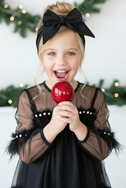 Parla Kids Girl's Black Tie-Dye Detailed Poplin Giant Bow Bandana