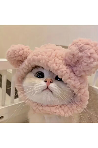 KAYHN KYHN-Peluş Pembe Ayı Kulaklı Kedi Şapkası – Aşırı Sevimlilik Garantili”