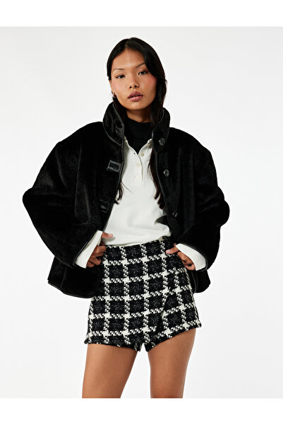 Koton ψηλός λαιμός Παλτό βελούδινο με διακοσμητικό ρέλι κουμπιά με μακρύ μανίκι