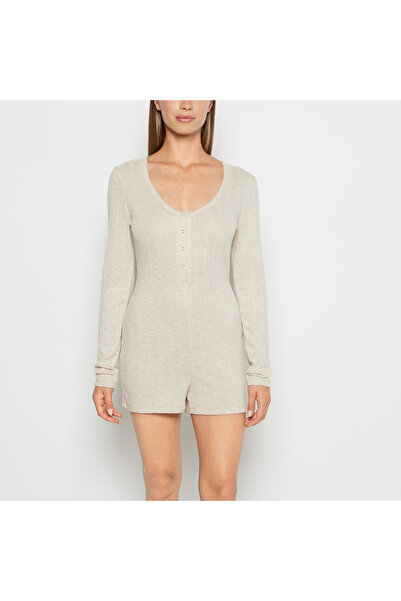 La senza Placket Front Onesie in Cozy Light Oatmeal
