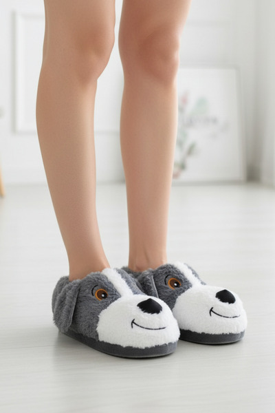 Ekonomik Ayakkabı Women's Plush Slippers with Dog Figure • Soft Sole • Winter...