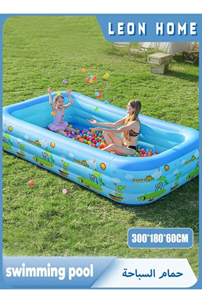 Generic 300×180×60 cm Three-layer Thickened Inflatable Family Swimming Pool (Cartoon Printed)