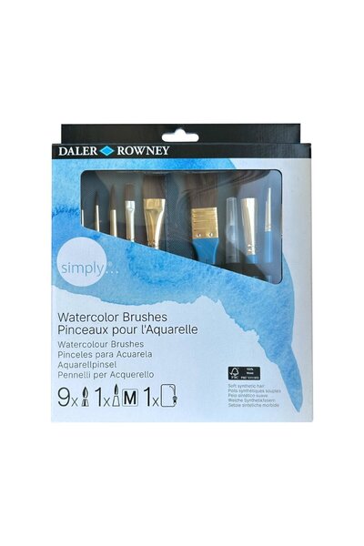 Daler Rowney Kit of 10 accessories – 9 brushes + 1 water brush – synthetic thread, pencil case included, Simply