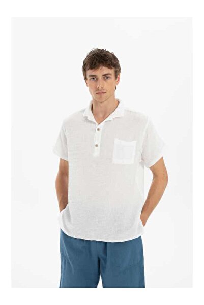 İpekçi Otantik Muslin Polo Collar Men's T-Shirt White