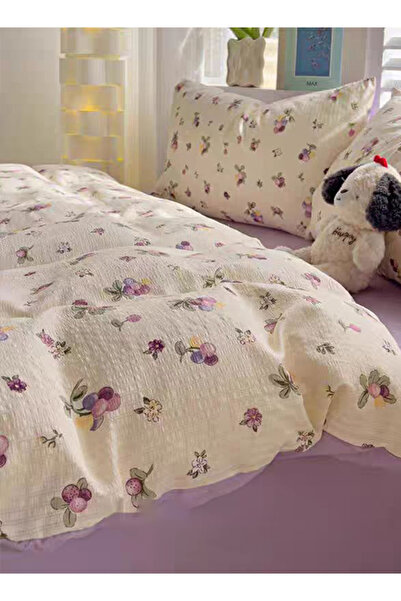 Shangxing 4-Piece Cotton Bedding Set 200×230cm – Purple Flowers, Includes Duvet Cover, Sheet & Pillowcases