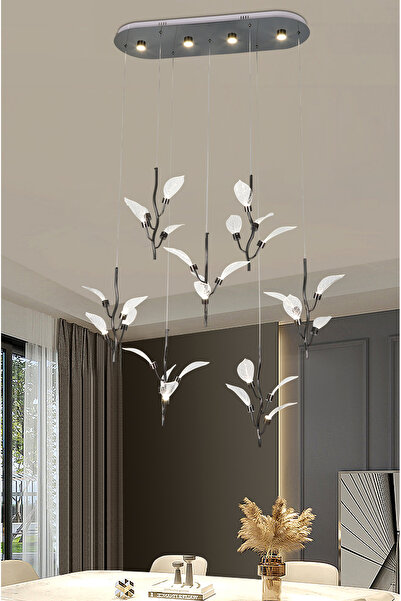 Apliqa Liria 7'li Platin Yaprak Desenli Sarkıt Led Avize