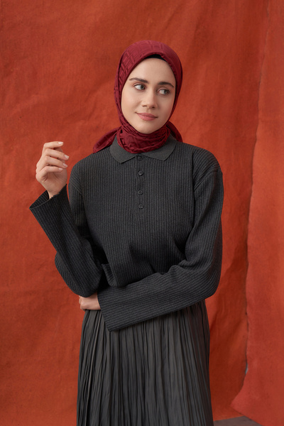 ARMANDA İTALYAN JAKAR GEOMETRİK DESEN EŞARP - BORDO