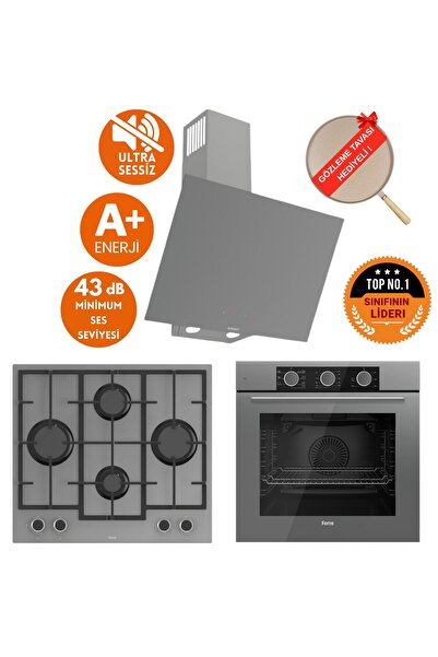 Ferre FryArt&SilentArt MOVA/ Sessiz Yeni Seri Antrasit Gri Ankastre Set (D079-SA + QXE62CPR +LN388)