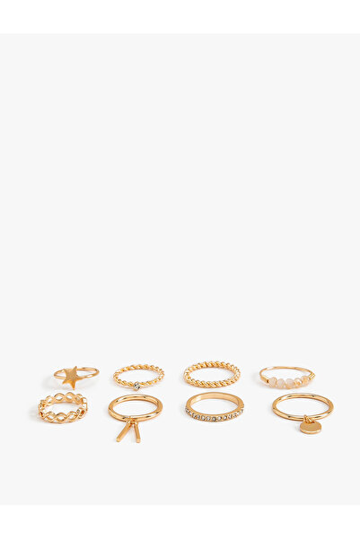 Koton Stone Detailed Charmlı Steel 8-Piece Ring Set