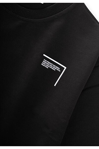 Cigit Low Sleeve Printed Tracksuit Set 2-7 Years Black