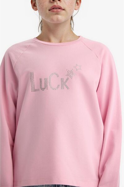 DeFacto Girl's Oversized Wide Fit Crew Neck Rhinestone Sweatshirt G2463A825Wn