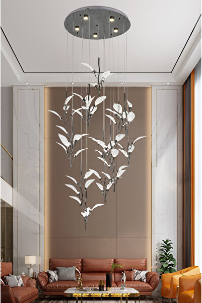 Apliqa Liria 15'li Platin Yaprak Desenli Sarkıt Led Avize